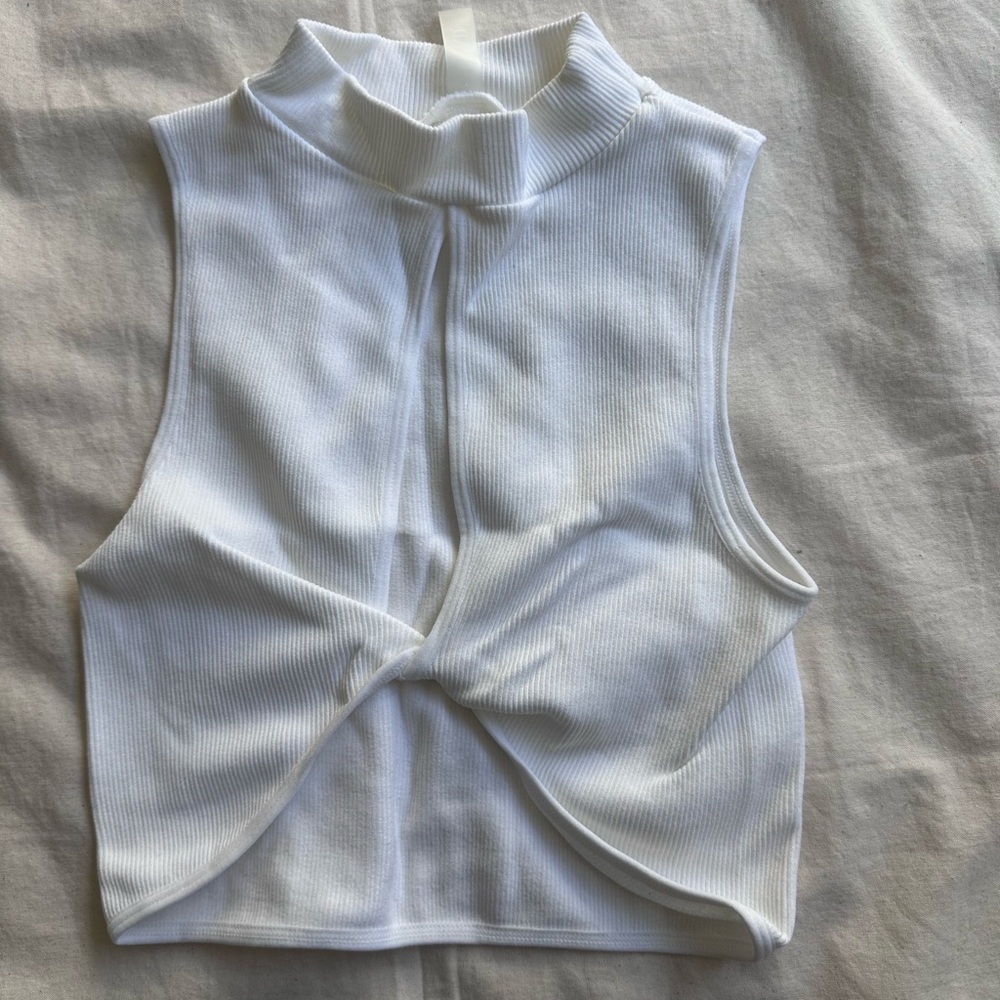White Twist Knot High Collar Tank Top